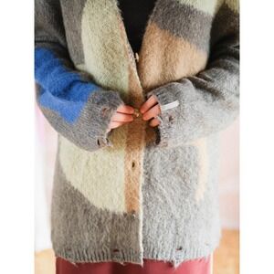 Abstract Patchwork Distressed Knit Cardigan‎ Sweater